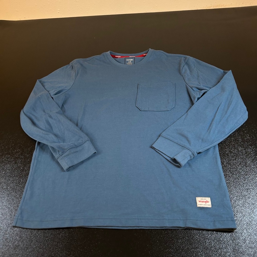 Wrangler Long Sleeve T-Shirt Pocket Crew Neck Casual Everyday Blue Mens Medium